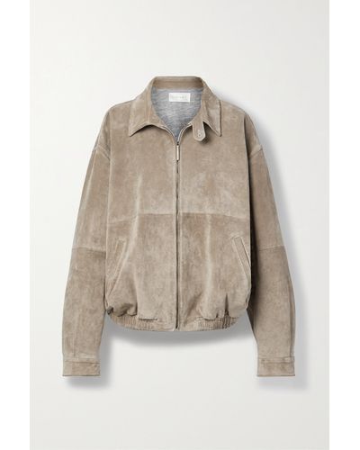 The Row Roanna Oversized Suede Bomber Jacket - Natural