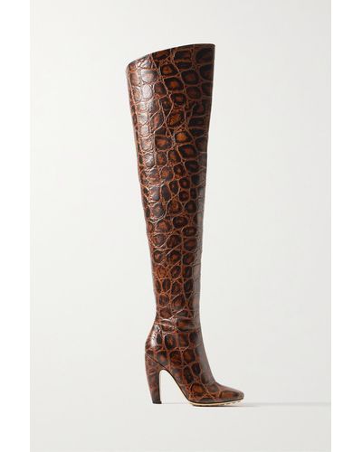 Bottega Veneta Canalazzo Croc-effect Leather Over-the-knee Boots - Brown