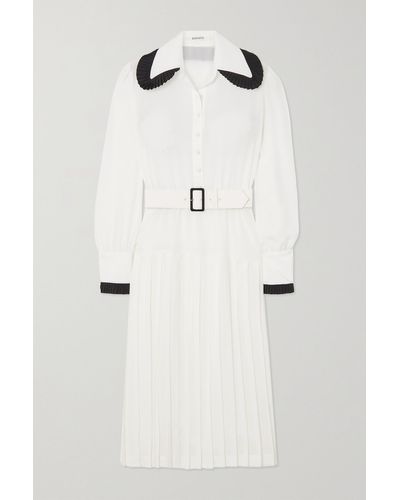 Rodarte Belted Pleated Silk Shirt Dress - White