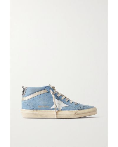 Golden Goose Mid Star Glittered Leather-trimmed Distressed Denim High-top Trainers - Blue