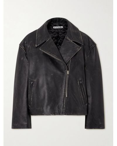 Acne Studios Distressed Leather Biker Jacket - Black