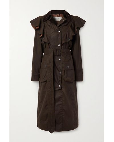 Chloé Trench-coat En Coton Enduit À Ceinture Et À Volants X Barbour - Noir