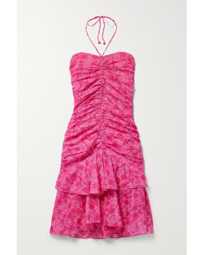 Étoile Isabel Marant Ilanka Neckholder-minikleid Aus Baumwoll-voile Mit Blumenprint Und Raffungen - Pink