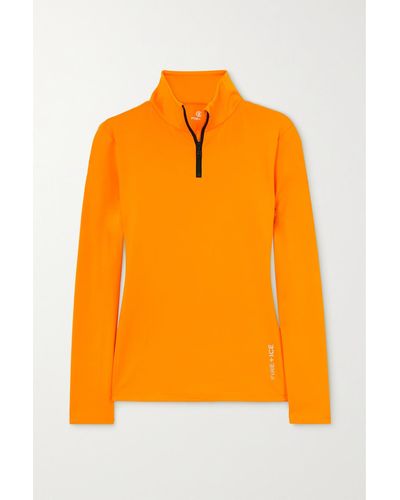 Bogner Fire + Ice Margo-2 Printed Neon Tech-jersey Turtleneck Top - Orange