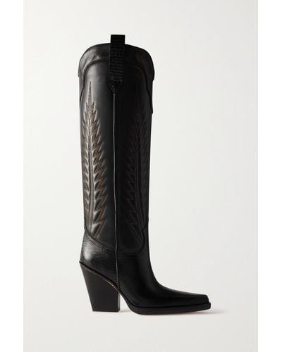 Paris Texas El Dorado Embroidered Snake-effect Leather Cowboy Boots - Black