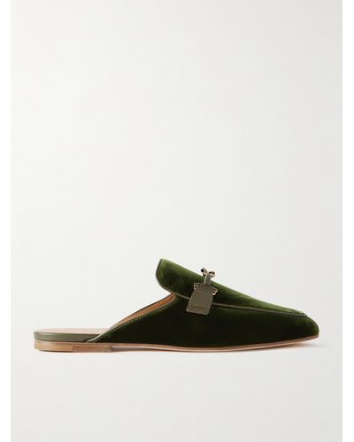 Tod's Embellished Leather-trimmed Velvet Slippers - Green