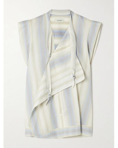 Lemaire Asymmetric Striped Cotton, Silk And Linen-blend Blouse - White