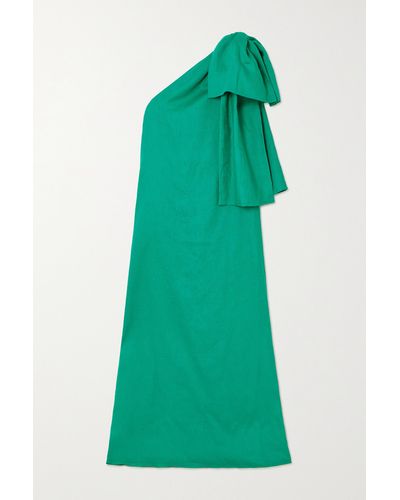 BERNADETTE Winnie One-shoulder Bow-detailed Linen Gown - Green