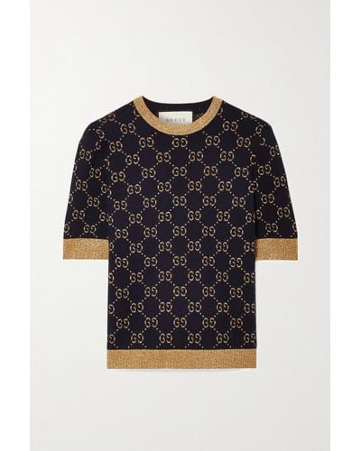 Gucci GG-logo Lame' Cotton Jacquard Knit Sweater - Multicolour