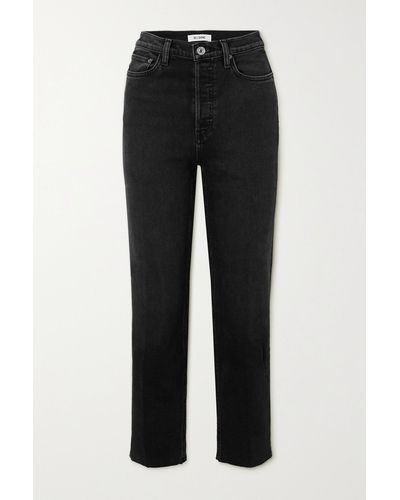 RE/DONE 70s Stove Pipe Cropped Distressed High-rise Straight-leg Jeans - Black