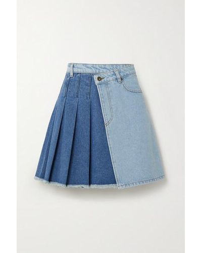 McQ Maru Pleated Two-tone Denim Wrap Mini Skirt - Blue