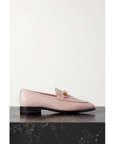 Gucci Jordaan Loafers Aus Leder Mit Horsebit-detail Und Kristallen - Pink