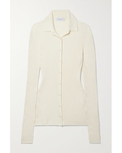 Gabriela Hearst Onora Ribbed Cashmere And Silk-blend Cardigan - Natural