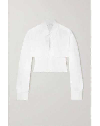 T By Alexander Wang Cropped Layered Shirred Cotton-poplin Shirt - White