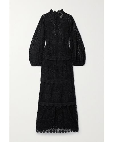 FARM Rio Guipure Long Sleeve Maxi Dress - Black