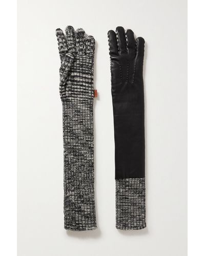 Missoni Ribbed Wool And Leather Gloves - Black