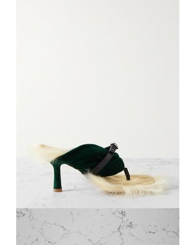 Burberry Faux Fur And Leather-trimmed Velvet Sandals - Green