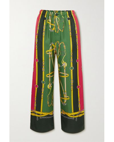 Gucci Printed Silk-satin Straight-leg Trousers - Green