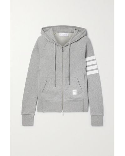 Thom Browne Striped Cotton-jersey Hoodie - Grey