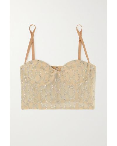 Gucci Bustier Aus Stretch-tüll Mit Kristallen - Natur