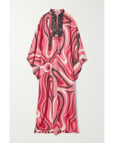Emilio Pucci Embellished Printed Silk-crepe Kaftan - Pink