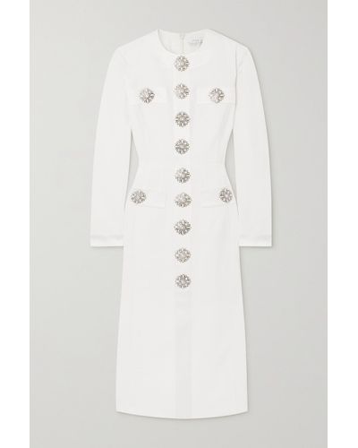 Andrew Gn Crystal Embellished Satin-trimmed Crepe Midi Dress - White