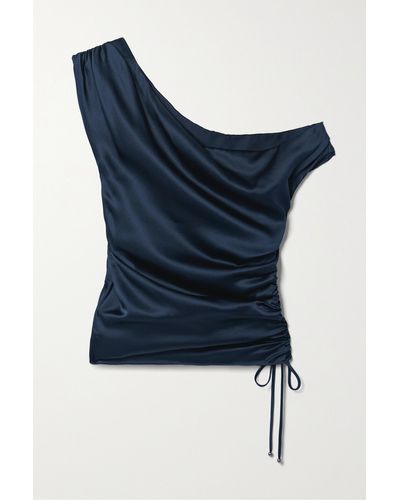 Veronica Beard Dione One-shoulder Draped Stretch Silk-satin Top - Blue