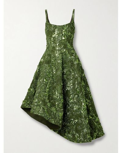 Jason Wu Asymmetric Embellished Metallic Cloqué Gown - Green