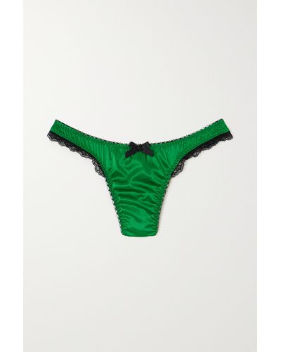 Agent Provocateur Sloane Lace-trimmed Satin Thong - Green