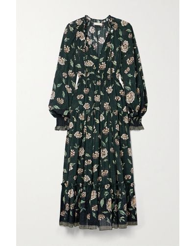 Ulla Johnson Katerina Tiered Floral-print Cotton-voile Midi Dress - Green