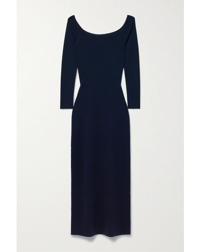 Gabriela Hearst Selwyn Off-the-shoulder Wool And Cashmere-blend Midi Dress - Blue