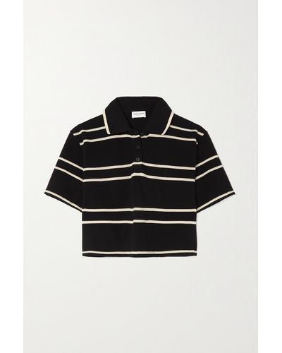Saint Laurent Cropped Striped Cotton-piqué Polo Shirt - Black