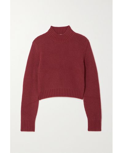 LeKasha Chiba Cropped Ribbed Organic Cashmere Jumper - Red