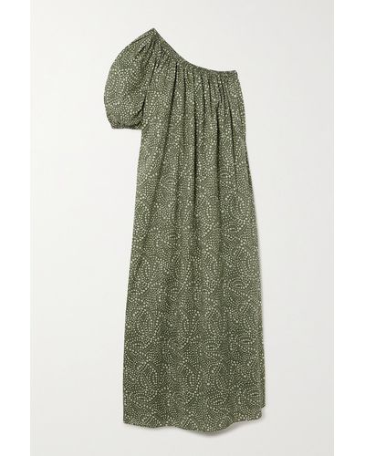 Matteau + Net Sustain One-shoulder Floral-print Organic Cotton-poplin Midi Dress - Green