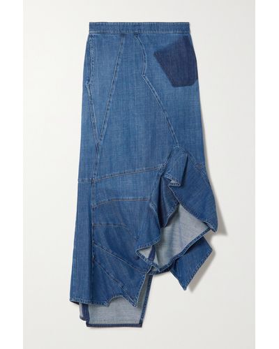 Loewe Asymmetric Ruffled Denim Skirt - Blue