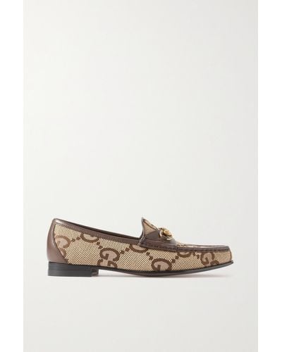 Gucci Frame Loafers Aus Canvas-jacquard Mit Lederbesätzen Und Horsebit-detail - Braun