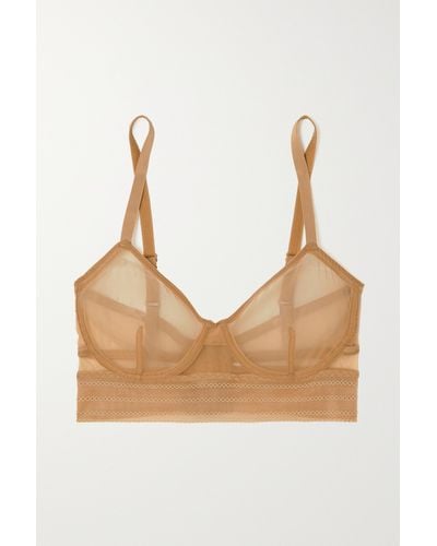 Else Bare Lace-trimmed Tulle Underwired Soft-cup Bra - Natural