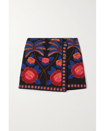 FARM Rio Living Bloom Floral-print Cotton-twill Mini Wrap Skirt - Red