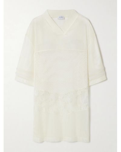 Off-White c/o Virgil Abloh Embellished Panelled Mesh, Lace, And Open-knit Top - White