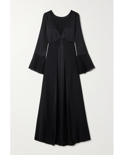 Diane von Furstenberg Suparna Open-back Panelled Crepe De Chine, Satin-jacquard And Chiffon Maxi Dress - Black