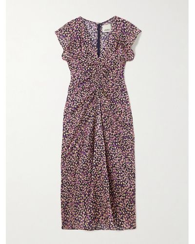 Isabel Marant Lyndsay Gathered Printed Crepe Midi Dress - Purple