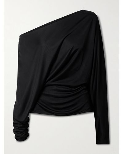 Khaite Juno Off-the-shoulder Gathered Satin-jersey Top - Black