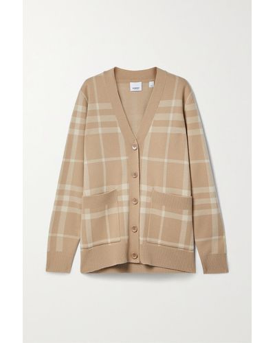 Burberry Checked Wool And Cashmere-blend Cardigan - Natural