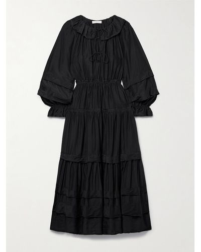 Ulla Johnson Ethel Gestuftes Midikleid Aus Voile Aus Einer Baumwoll-seidenmischung - Schwarz