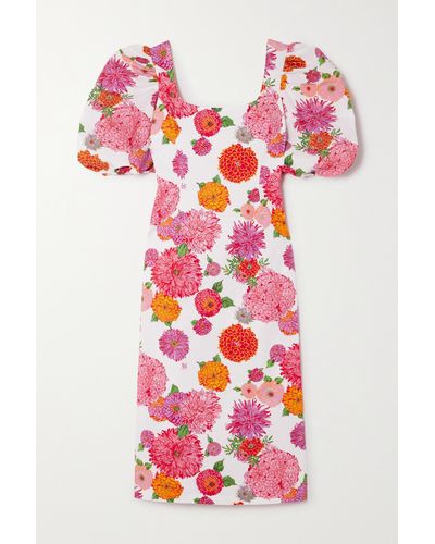 La DoubleJ Sizzler Open-back Floral-print Stretch Cotton-poplin Midi Dress - Pink