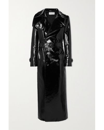Saint Laurent Belted Double-breasted Coated-cotton Trench Coat - Black