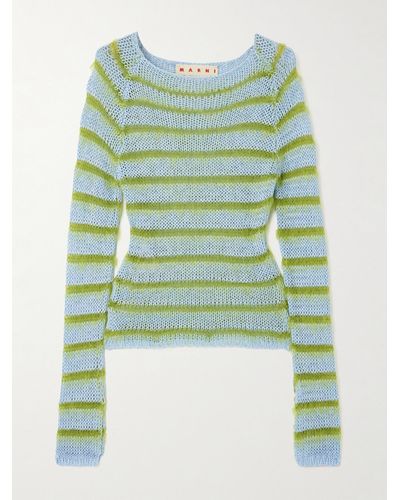 Marni Striped Cotton And Brushed Mohair-blend Sweater - Green