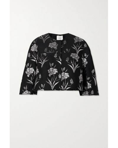 Erdem Cropped Metallic Floral-jacquard Jacket - Black