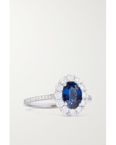 Garrard Bague En Platine, Saphir Et Diamants 1735 - Bleu