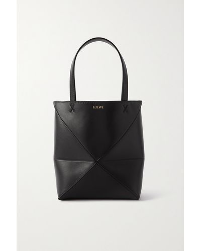 Loewe Mini Puzzle Fold Tote In Shiny Calfskin - Black